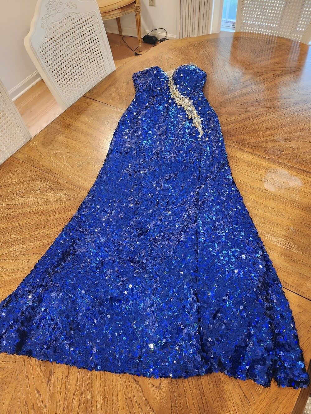 Blue Iridescent Sequin Vintage Stage Dress Gown Hollywood Starlet Glam 00
